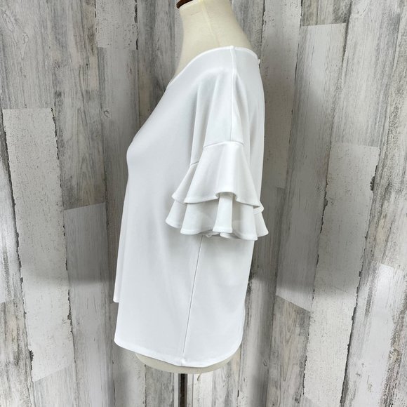 INC International Concepts Women's White Short Ruffle Sleeve Shirt Top Blouse MP - Picture 4 of 9